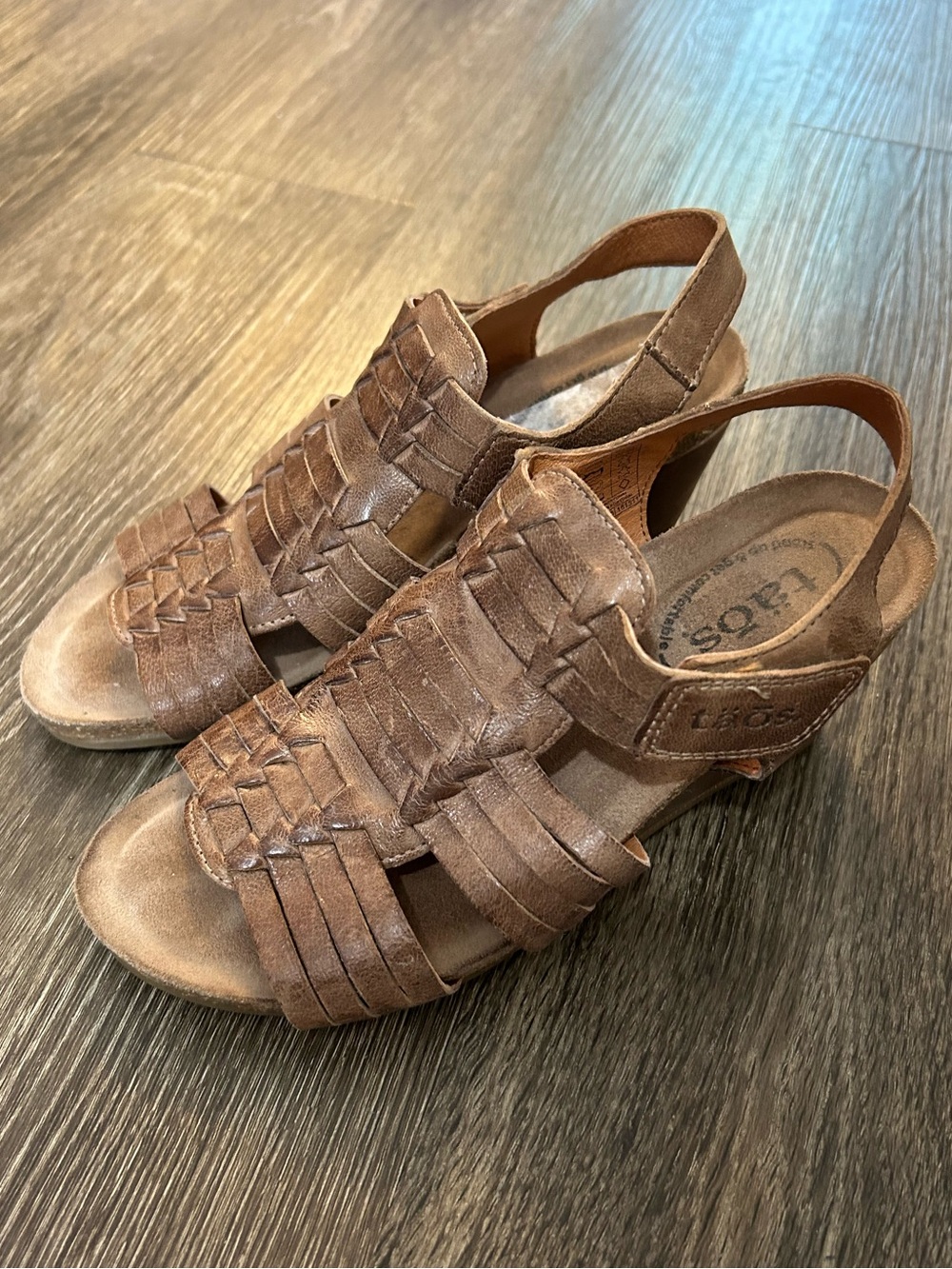Taos Tradition Women’s Brown Woven Leather Slingback Wedge Sandals Size 5-5.5